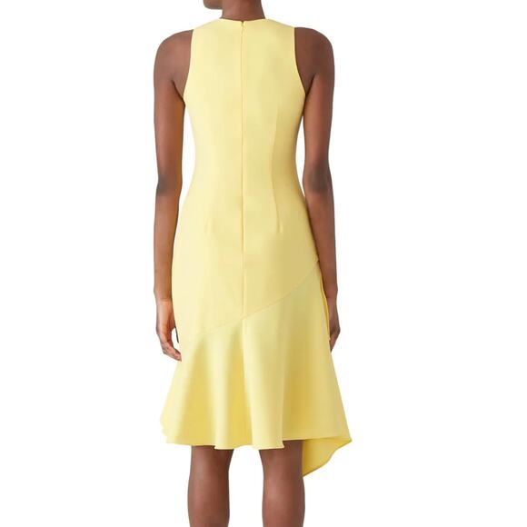 Theia Dress Womens‎ 4 Yellow Lemon Ruffle Hem Crepe Asymmetrical Sheath - Picture 3 of 10